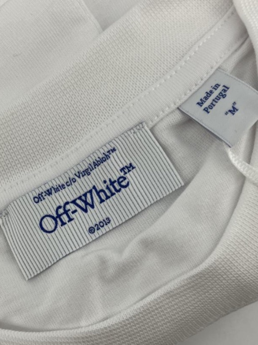 Off-White White Short Sleeve Crewneck with Blue Logo - Picture 3 of 4